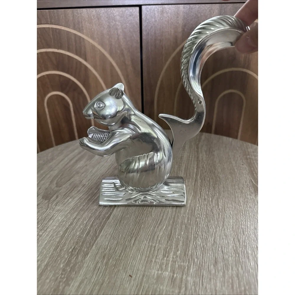 Squirrel Nutcracker Nut Cracker Mechanical Cast Aluminum Silver Color Figural